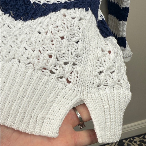 TALBOTS OPEN KNIT Striped Navy and White Women's Sweater with collar - Picture 7 of 14